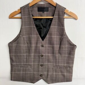 BlankNYC Brown Glen Plaid Tailored Button Front Vest 52GL5247EE Womens Medium